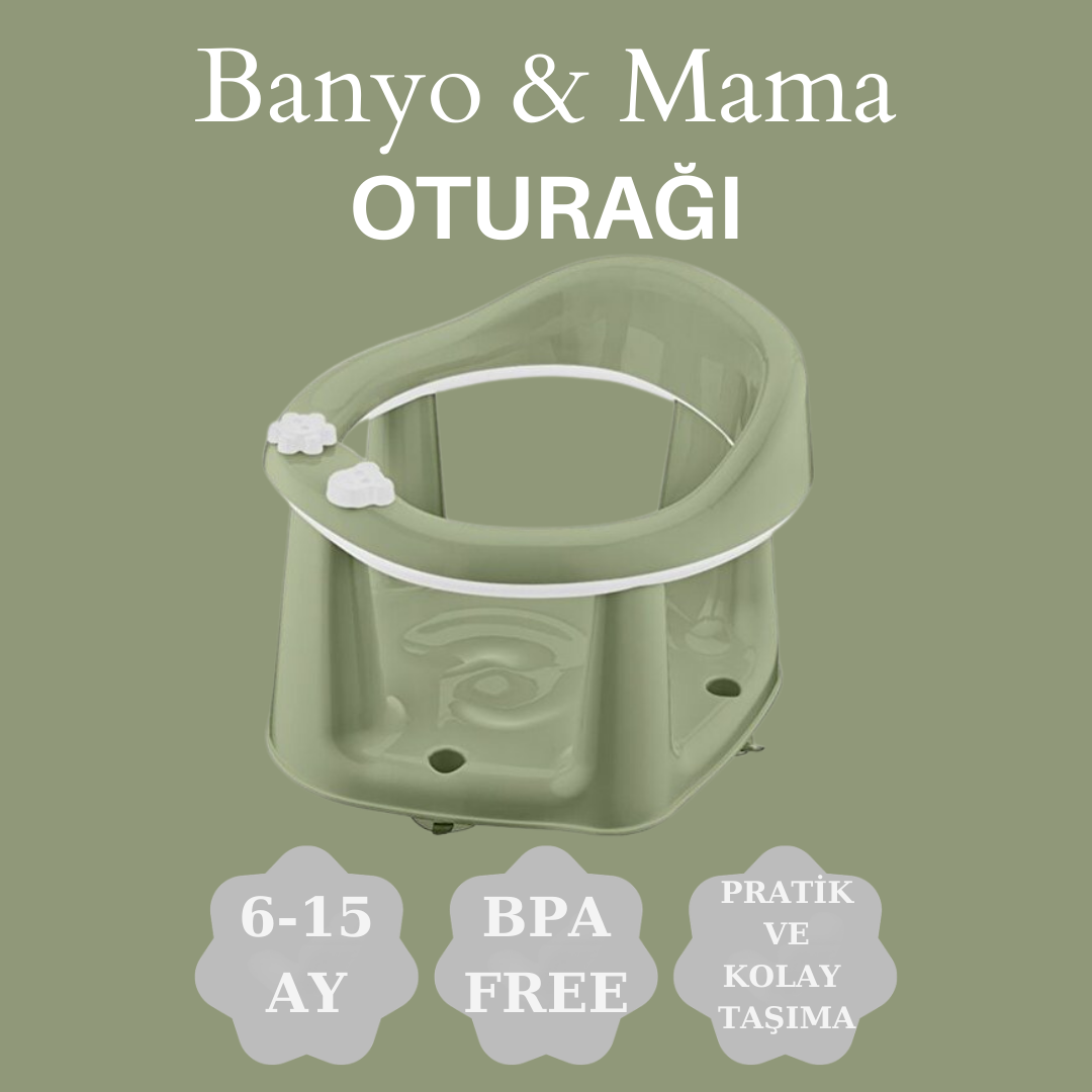 2'li Vakum Tabanlı Bebek Banyo, Mama Oturağı Ve Minderli Set Yeşil renk