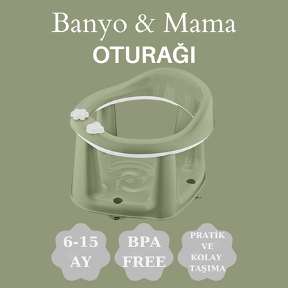 2'li Vakum Tabanlı Bebek Banyo, Mama Oturağı Ve Minderli Set Yeşil renk