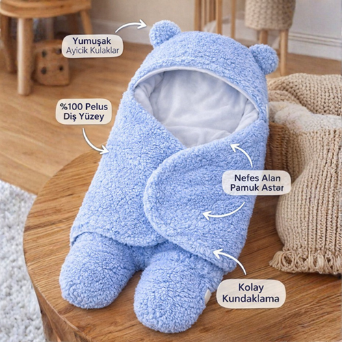 0-12 Ayı Kulaklı Welsoft Dış Kundak Hediyelik Bebek Battaniye