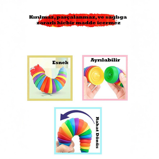 Söktak Eğlenceli, Stres ve Anksiyete giderici Montessori Tırtıl Oyuncağı Renkli
