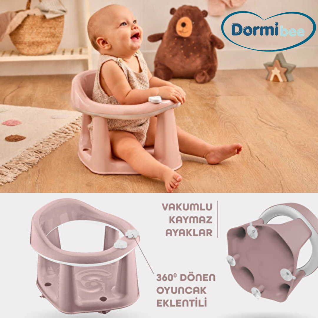 2'li Vakum Tabanlı Bebek Banyo, Mama Oturağı Ve Minderli Set Pembe renk