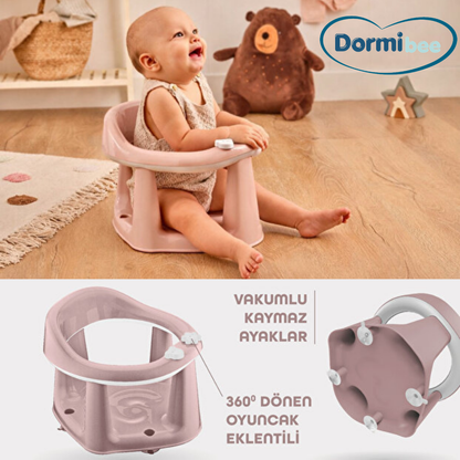 2'li Vakum Tabanlı Bebek Banyo, Mama Oturağı Ve Minderli Set Pembe renk