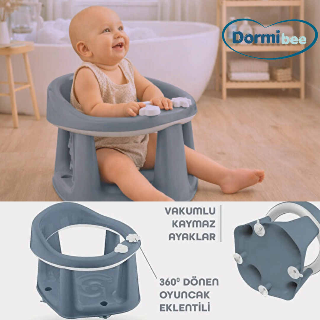 2'li Vakum Tabanlı Bebek Banyo, Mama Oturağı Ve Minderli Set Mavi renk