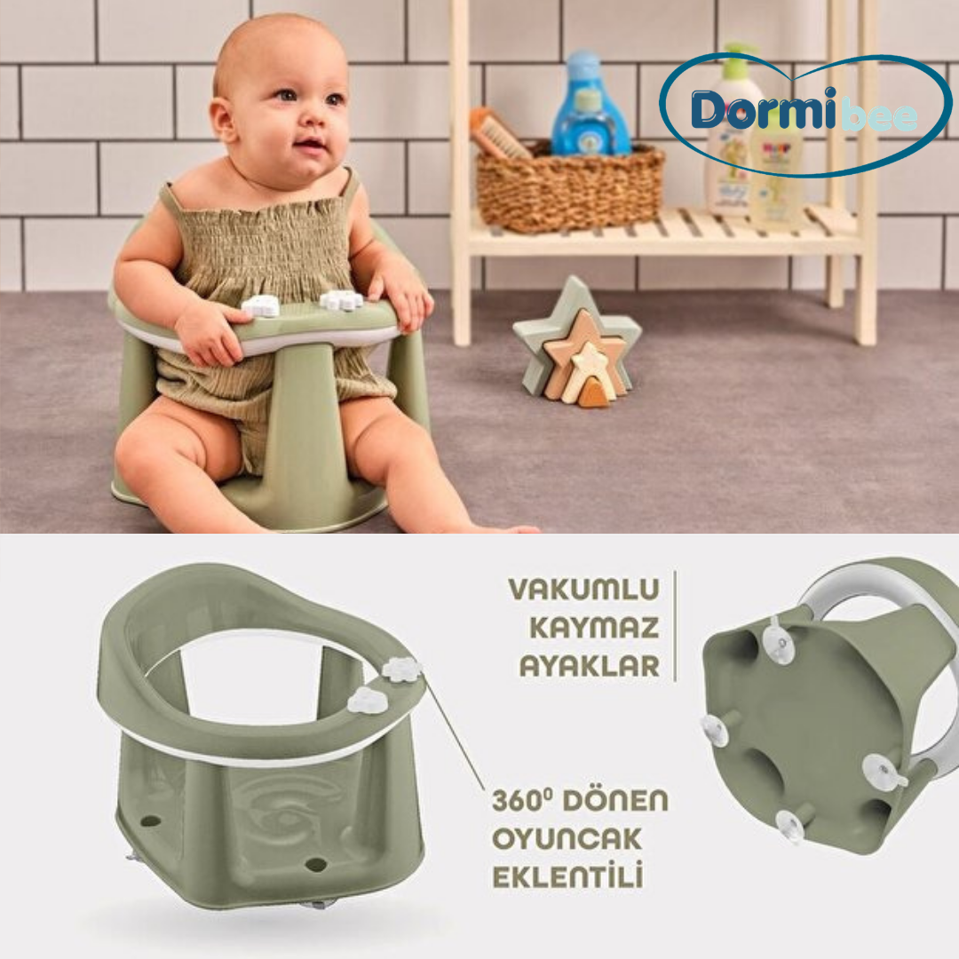 2'li Vakum Tabanlı Bebek Banyo, Mama Oturağı Ve Minderli Set Yeşil renk