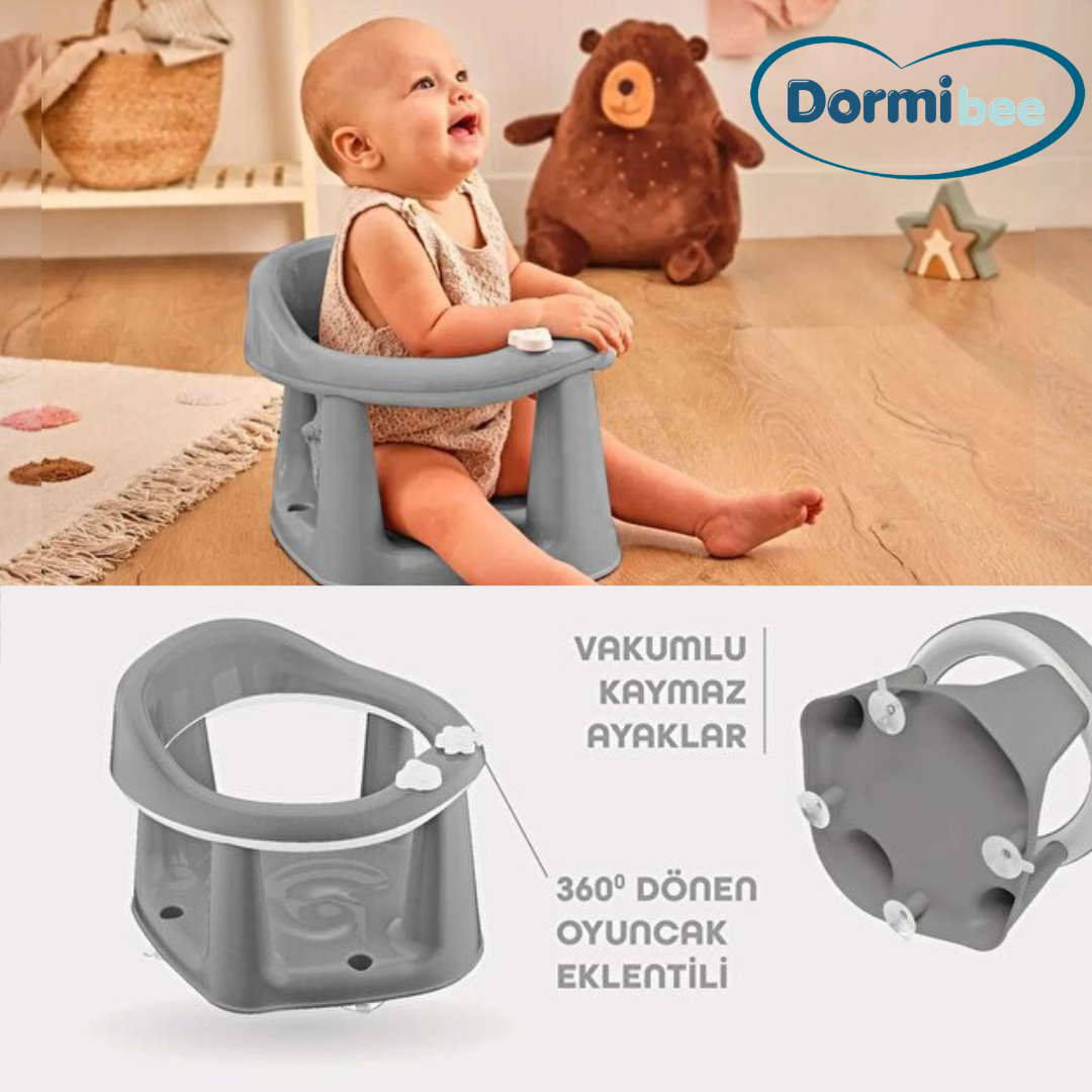 2'li Vakum Tabanlı Bebek Banyo, Mama Oturağı Ve Minderli Set Gri renk