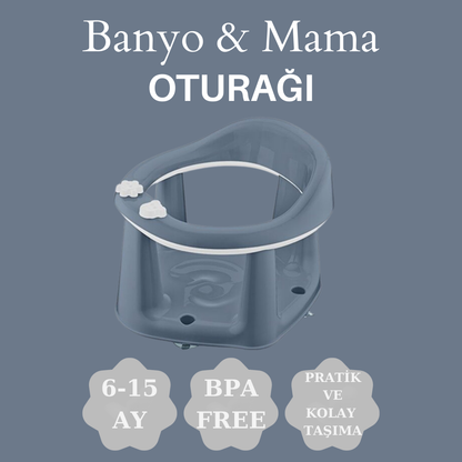 2'li Vakum Tabanlı Bebek Banyo, Mama Oturağı Ve Minderli Set Mavi renk