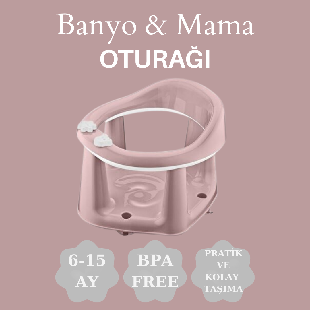 2'li Vakum Tabanlı Bebek Banyo, Mama Oturağı Ve Minderli Set Pembe renk