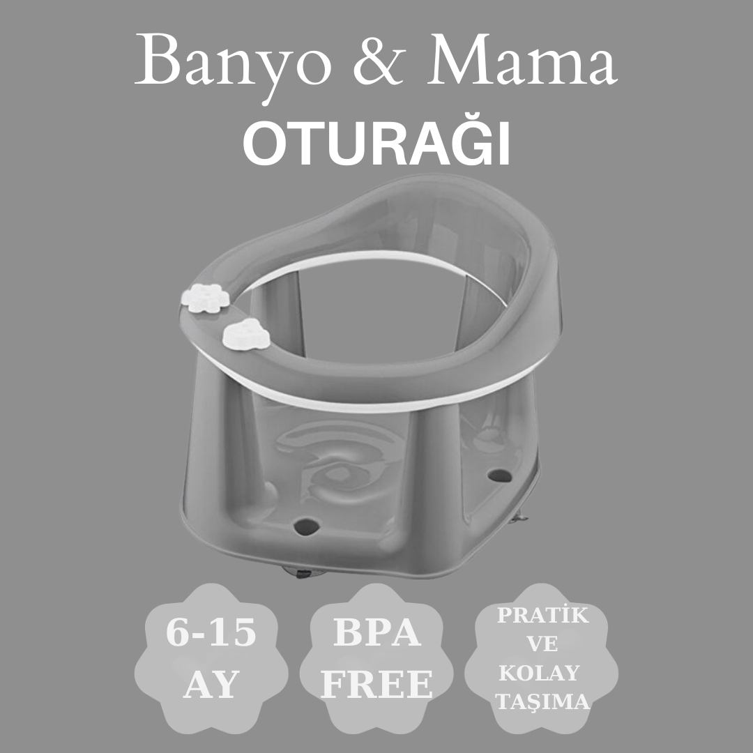 2'li Vakum Tabanlı Bebek Banyo, Mama Oturağı Ve Minderli Set Gri renk