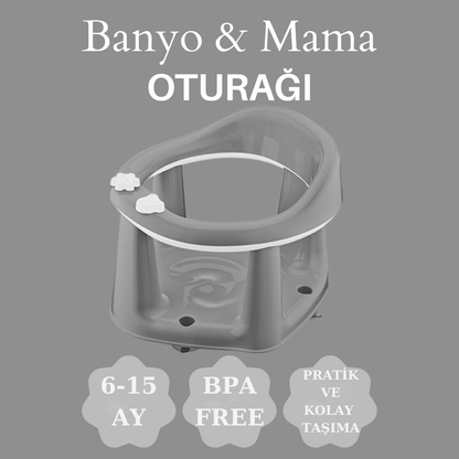 2'li Vakum Tabanlı Bebek Banyo, Mama Oturağı Ve Minderli Set Gri renk
