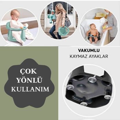 2'li Vakum Tabanlı Bebek Banyo, Mama Oturağı Ve Minderli Set Yeşil renk