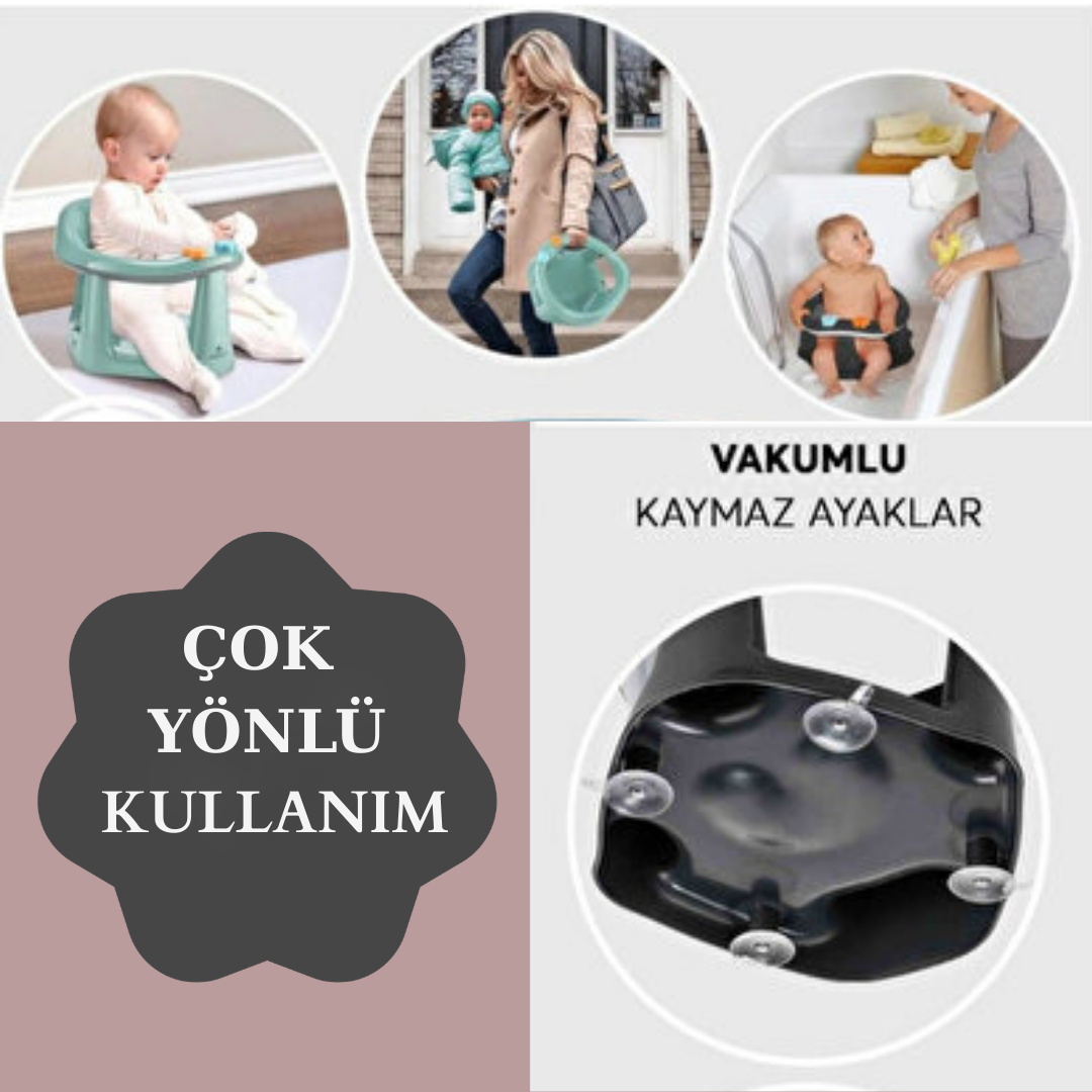 2'li Vakum Tabanlı Bebek Banyo, Mama Oturağı Ve Minderli Set Pembe renk