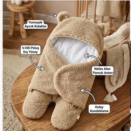 0-12 Ayı Kulaklı Welsoft Dış Kundak Hediyelik Bebek Battaniye